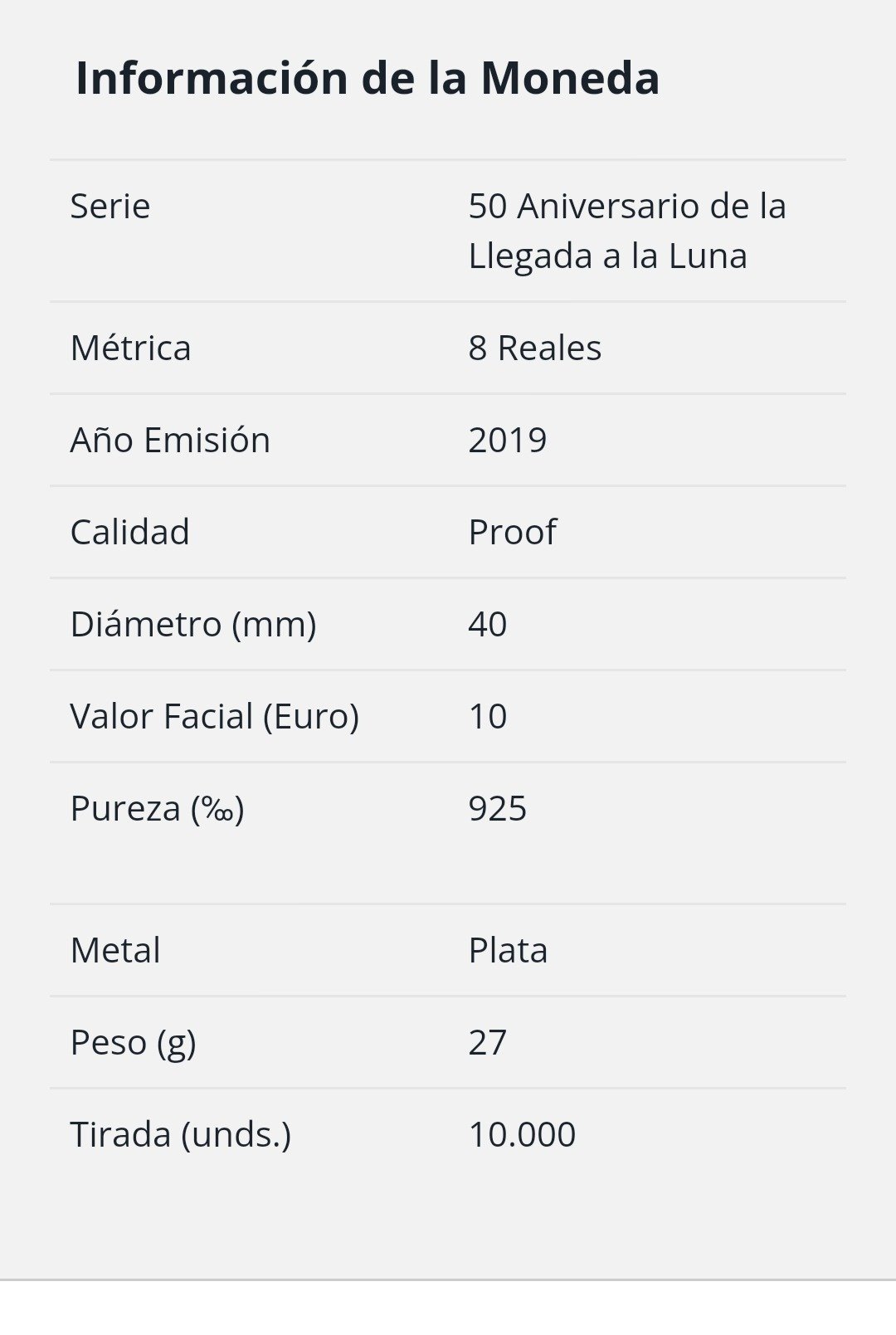 España. 10 Euro 50 Aniversario de la Llegada del Hombre a la Luna 2019 ( .925 Silver )